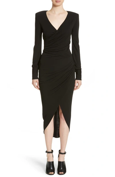 Shop Michael Kors Long Sleeve Jersey Body-con Midi Dress In Black