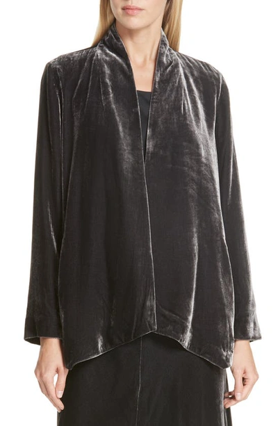 Shop Eileen Fisher Angled Front Velvet Jacket In Charcoal