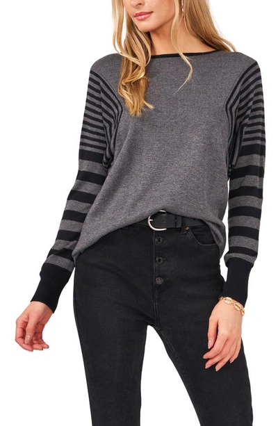 Vince Camuto Stripe Sleeve Sweater In Medium Heather Grey | ModeSens