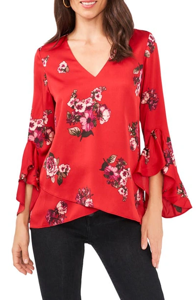 Shop Vince Camuto Floral Flutter Sleeve Tunic In Vermillion