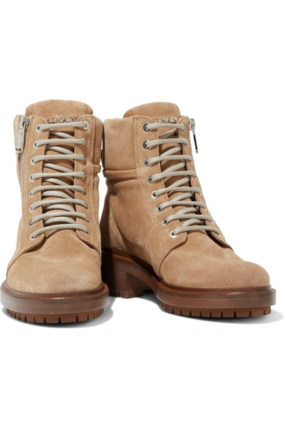 Shop Balmain Ranger Army Logo-embossed Suede Combat Boots In Sand