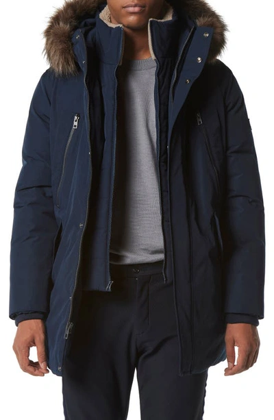 Shop Andrew Marc Ventura Quilted Down Coat With Genuine Shearling & Faux Fur Trim In Ink