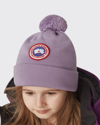 Shop Canada Goose Kid's Logo Patch Pompom Hat In Lavendar