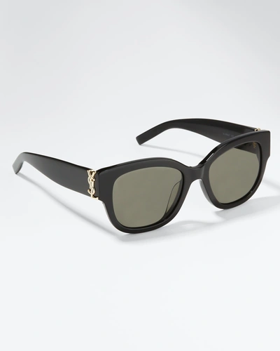 Shop Saint Laurent Ysl Oversized Acetate Cat-eye Sunglasses In Shiny Black
