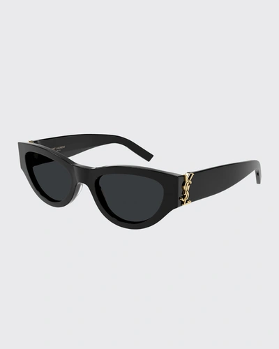 Shop Saint Laurent Ysl Acetate Cat-eye Sunglasses In 001 Shiny Black