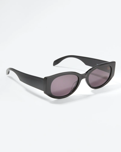 Shop Alexander Mcqueen Logo Rectangle Acetate Sunglasses In 004 Shiny Pink