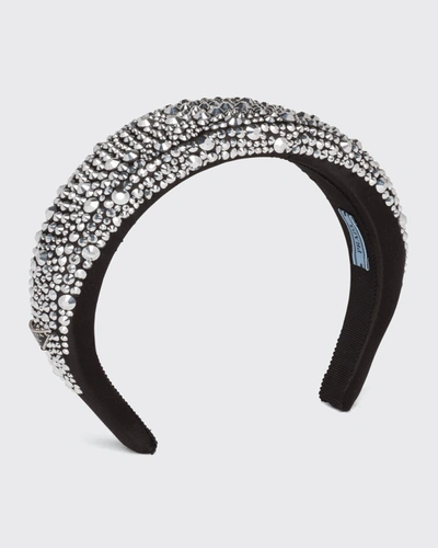 Shop Prada Crystal Embellished Satin Headband In F063r Metal