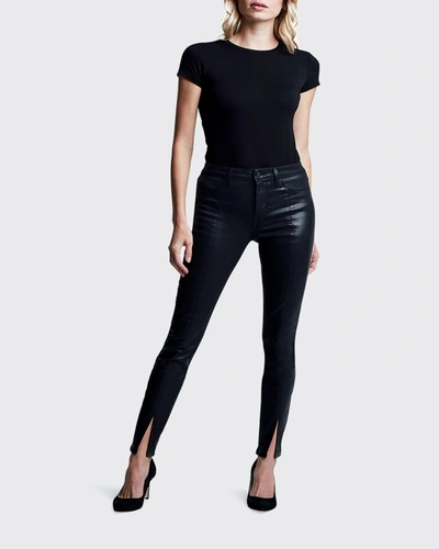 Shop L Agence Jyothi High-rise Split Ankle Jeans In Noir Coated