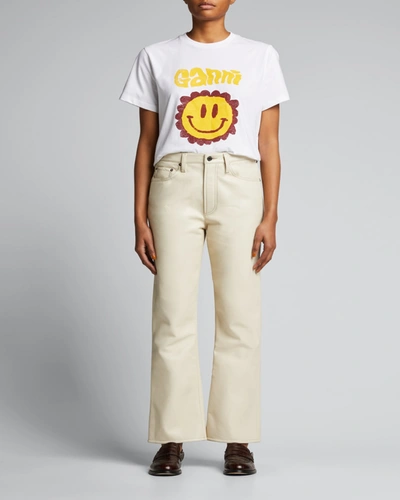 Shop Ganni Organic Cotton Jersey Smiley Logo Tee In Bright White