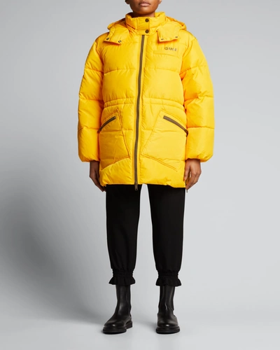 Ganni Yellow Down Jacket In Recycled Nylon And Pockets | ModeSens