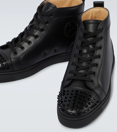Christian Louboutin Lou Spikes Orlato Studded Leather And Mesh High-top Sneakers In Black/black/bk