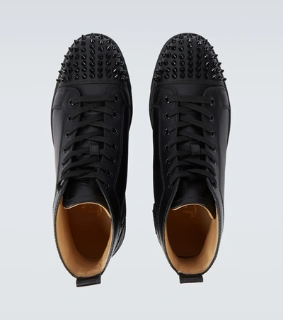 Christian Louboutin Lou Spikes Orlato Studded Leather And Mesh High-top Sneakers In Black/black/bk