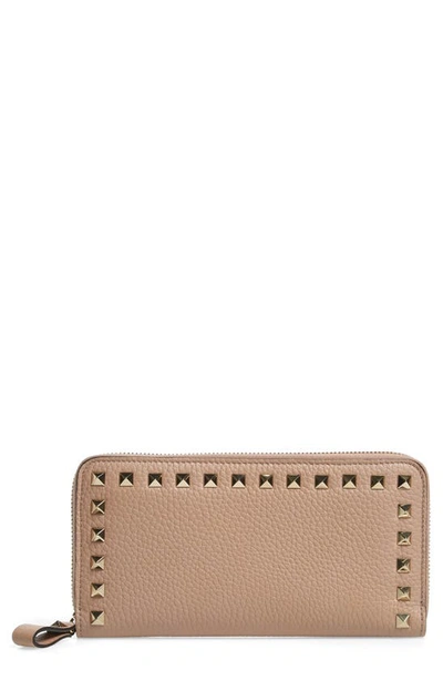 Shop Valentino Rockstud Continental Leather Wallet In Poudre