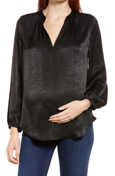 Shop Maternal America Mandarin Collar Maternity Blouse In Black