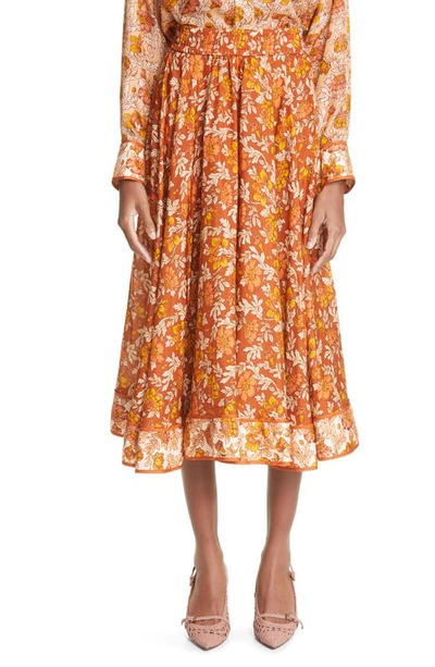 Shop Zimmermann Andie Floral Silk Skirt In Terracotta Floral