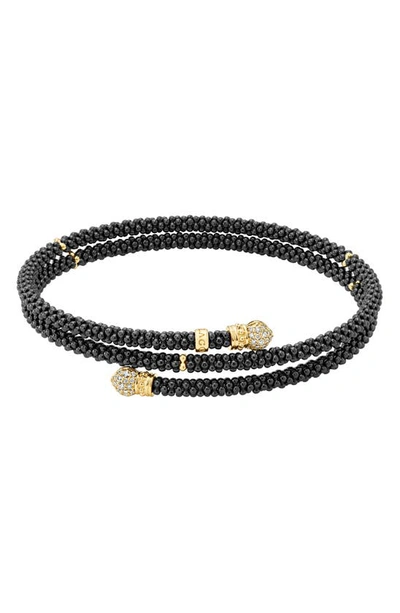 Shop Lagos Gold & Black Caviar Pavé Diamond Wrap Bracelet