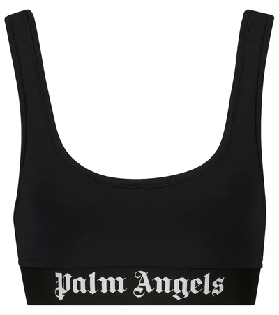 Shop Palm Angels Logo Sports Bra In Black Whit