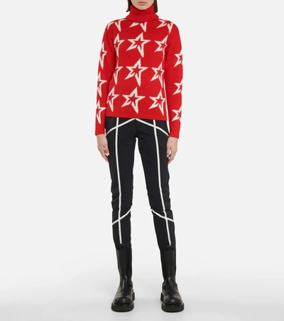 Shop Perfect Moment Star Dust Wool Turtleneck Sweater In Red/snow White Star