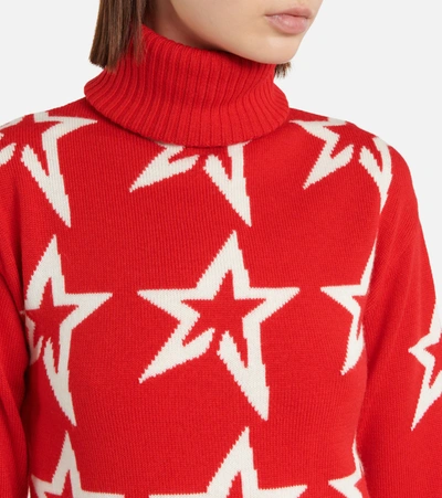 Shop Perfect Moment Star Dust Wool Turtleneck Sweater In Red/snow White Star