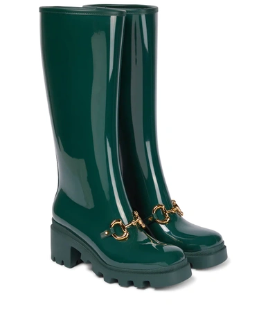Shop Gucci Horsebit Rubber Knee-high Boots In Green