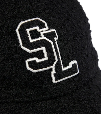 Shop Saint Laurent Logo Wool-blend Bouclé Cap In Black