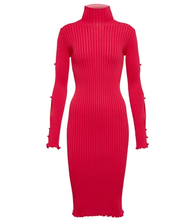 Shop Bottega Veneta Ribbed-knit Turtleneck Midi Dress In Lollipop