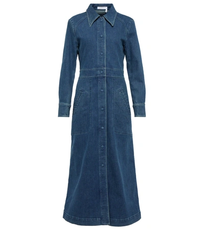 Shop Chloé Denim Midi Shirt Dress In Dusky Blue