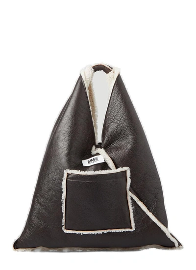 Shop Mm6 Maison Margiela Japanese Shearling Trimmed Tote Bag In Black