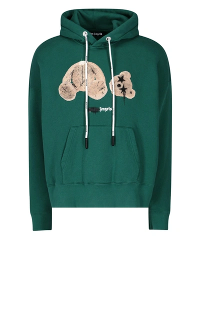 Shop Palm Angels Bear Print Hoodie In Green