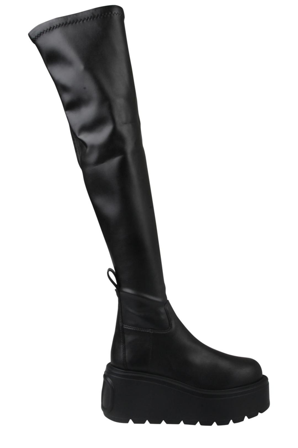 platform thigh high black boots