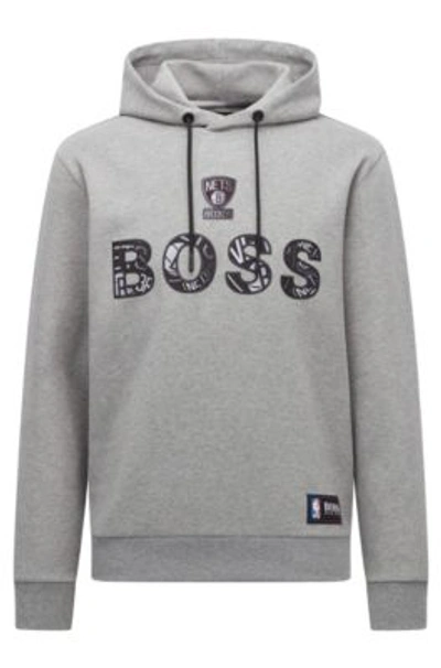 Shop Hugo Boss Boss X Nba Cotton-blend Hoodie With Colorful Branding- Nba Nets Men's Sweatshirts Size Xl