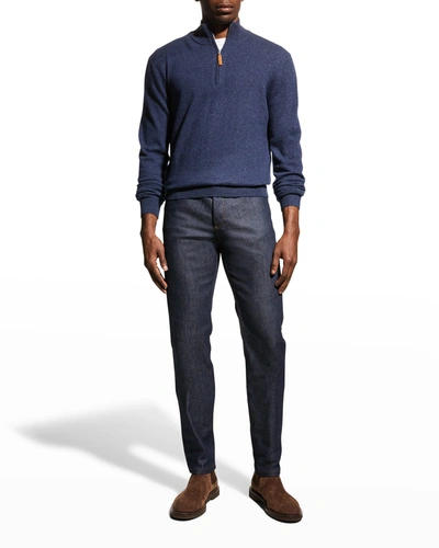 Shop Neiman Marcus Men's Wool-cashmere 1/4-zip Sweater In Blue