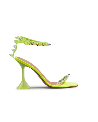 Shop Amina Muaddi Julia Neon Crystal-spike Clear Sandals In Fluo Yellow Clear