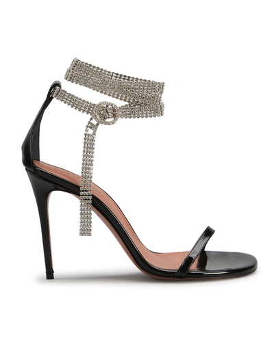 Shop Amina Muaddi Giorgia Crystal-wrap Patent Sandals In Black