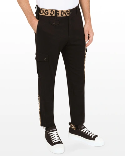 Shop Dolce & Gabbana Men's Leopard Blocked Cargo Pants In Black