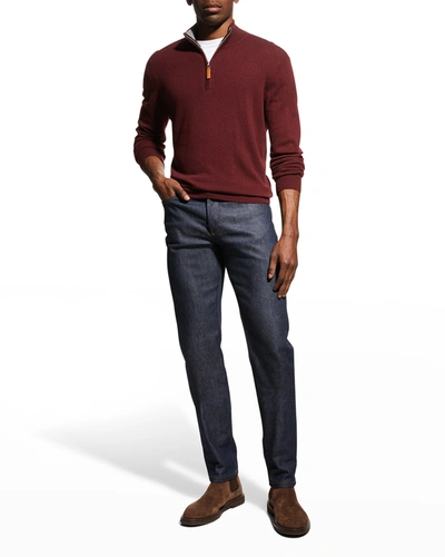 Shop Neiman Marcus Men's Wool-cashmere 1/4-zip Sweater In Burgundy