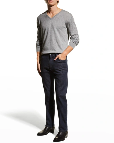 Shop Neiman Marcus Men's Extra Lightweight Wool-cashmere V-neck Sweater In Lt Grey
