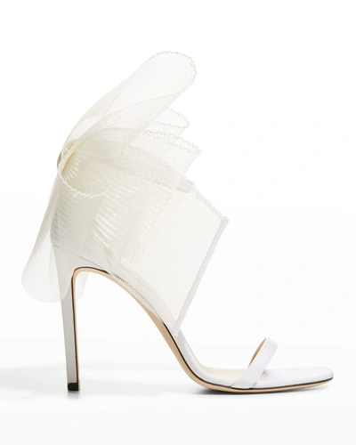 Shop Jimmy Choo Aveline Tulle Bow Ankle-strap Sandals In Latte/latte