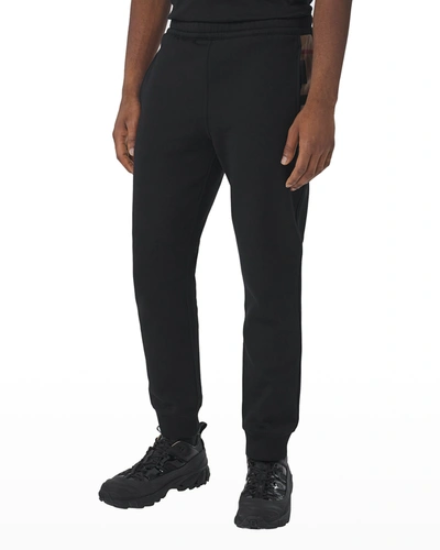 Shop Burberry Men's Check-panel Sweatpants In Black