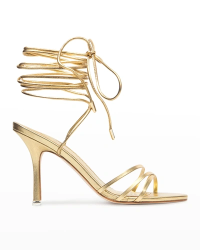 Shop Black Suede Studio Leandra Metallic Ankle-tie Sandals In Gold