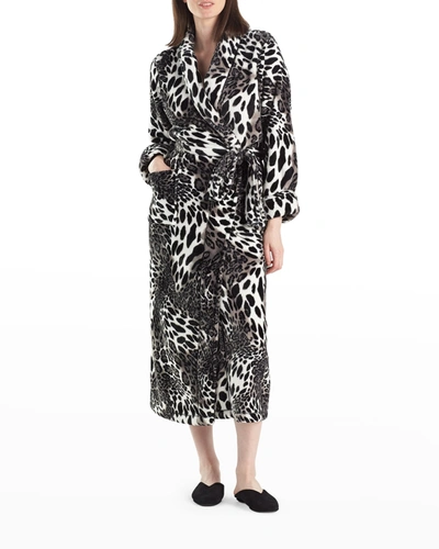 Shop Natori Leopard-print Faux Fur Long Robe In Blw