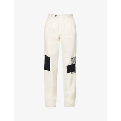 Shop Peregrine Yarmouth Patchwork Cotton-twill Trousers In Cream Mutli