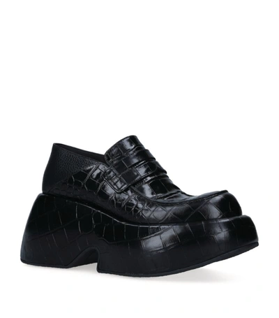 Shop Loewe Leather Wedge Loafers In Black