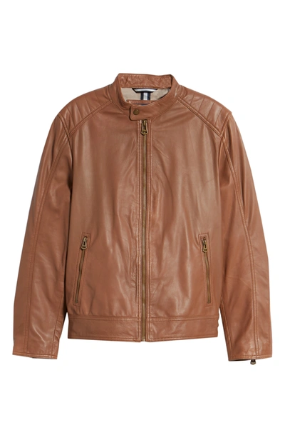 Shop Cole Haan Washed Leather Moto Jacket In Cognac