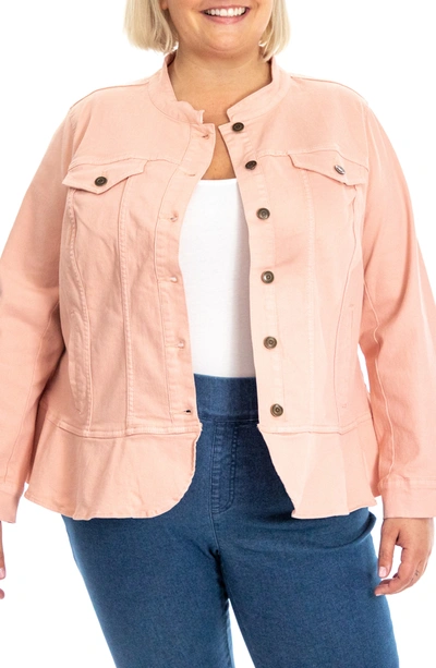 Shop Nina Leonard Flounce Hem Denim Jacket In Blush