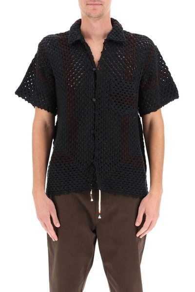 Black Overdyed Crochet Shirt