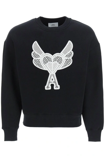 Shop Ami Alexandre Mattiussi Ami De Coeur Macrame Patch Sweatshirt In Black (black)