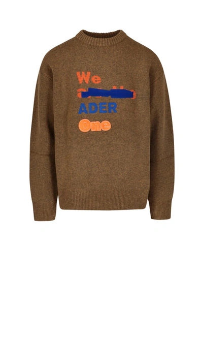 Shop Ader Error Logo Intarsia Knit Jumper In Brown