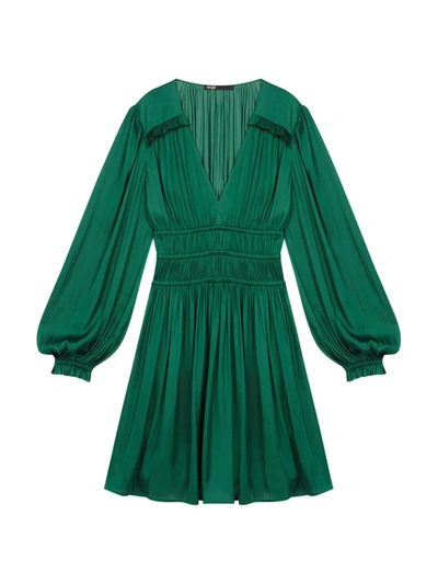 Shop Maje Satin Ruffle Dress In Dark Green