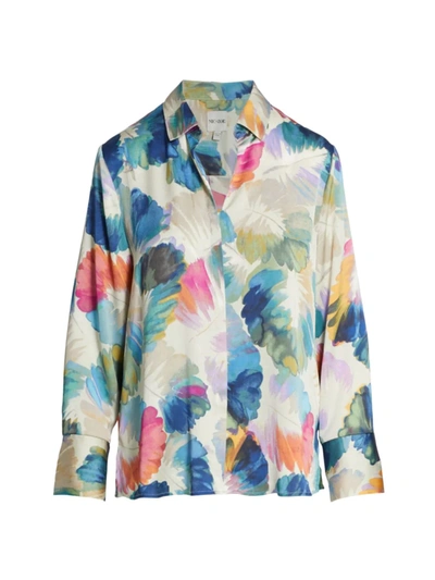 Shop Nic + Zoe Autumn Rainbow Satin Shirt In Blue Multi
